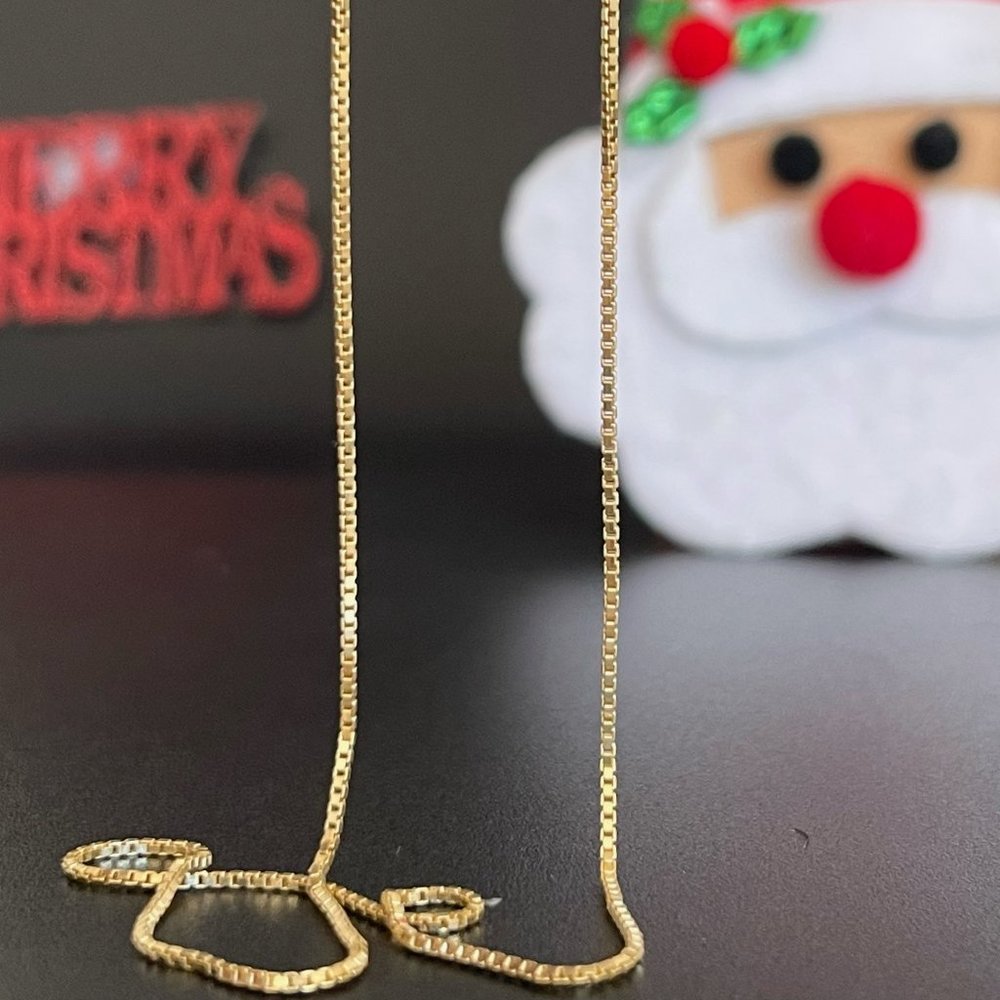 Solid 14K Gold Box Chain Necklace, 3.04 gr. /1 mm, / 18 inch. - Picture 1 of 17